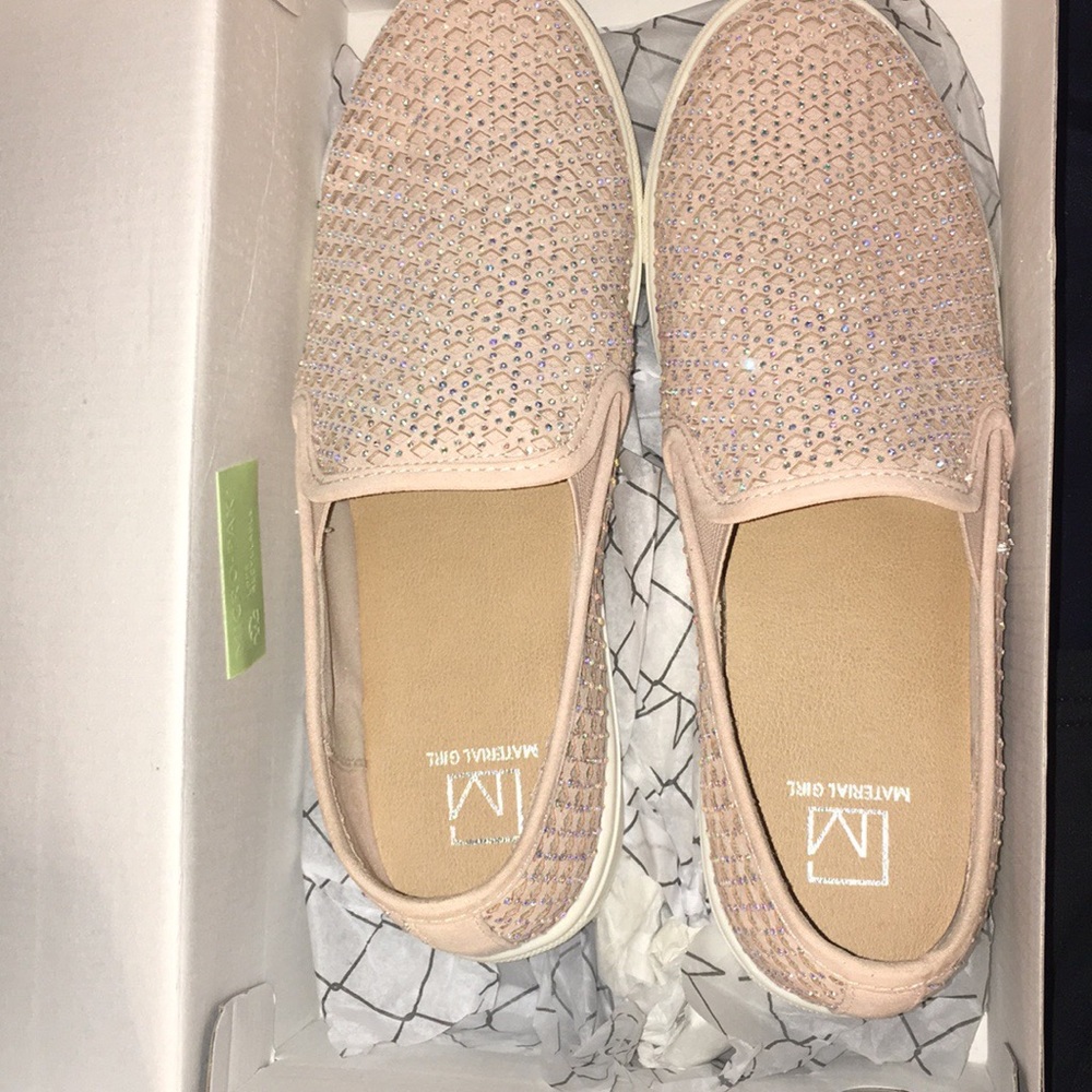 blush rhinestone slip on shoes